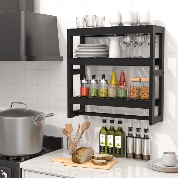 Bamboo Bathroom Shelves, Black, Added Space in Bathroom / Kitchen / Living Room - Picture 4 of 10